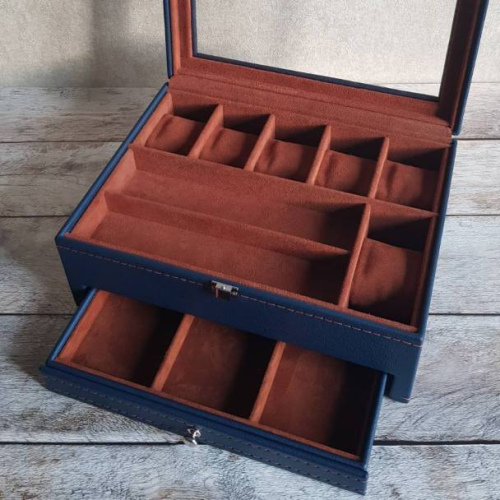 Шкатулка на 6 часов + очки. Кожа. Замша