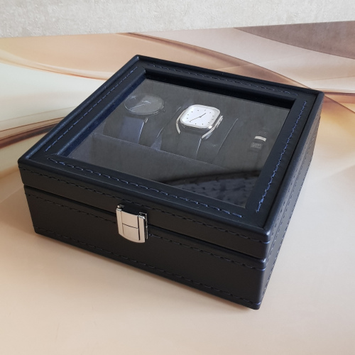 Шкатулка на 3 часов с отделениями. Кожа. Замша