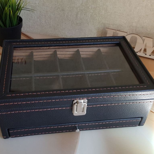 Шкатулка на 10 часов с ящичком. Кожа. Дерево