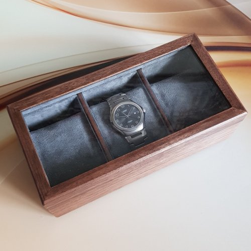 Шкатулка на 3 часов. Дерево. Замша