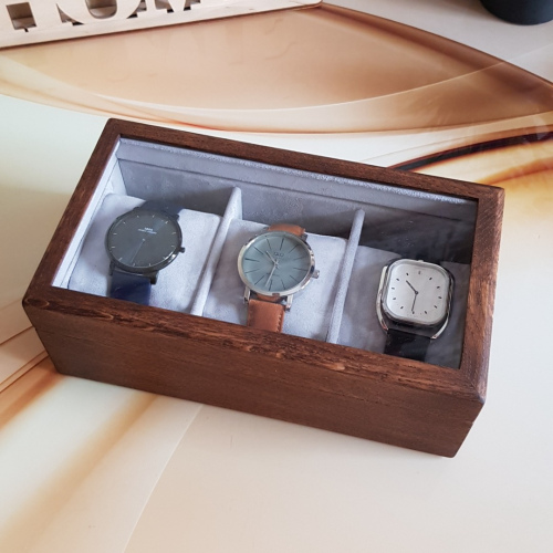 Шкатулка на 3 часов. Дерево. Замша