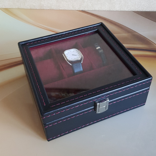 Шкатулка на 3 часов с отделениями. Кожа. Замша