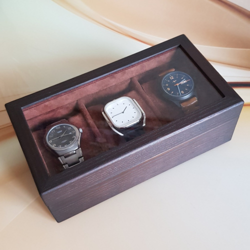 Шкатулка на 3 часов. Дерево. Замша