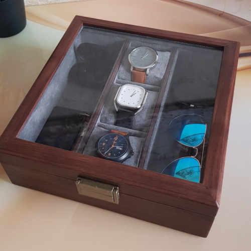 Шкатулка на 3 часов с отделениями. Дерево. Замша