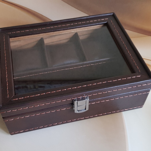 Шкатулка на 3 часов с отделениями. Дерево. Кожа