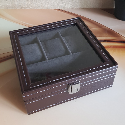 Шкатулка на 3 часов с отделениями. Кожа. Замша 