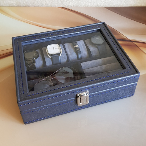 Шкатулка на 4 часов с отделениями Кожа. 